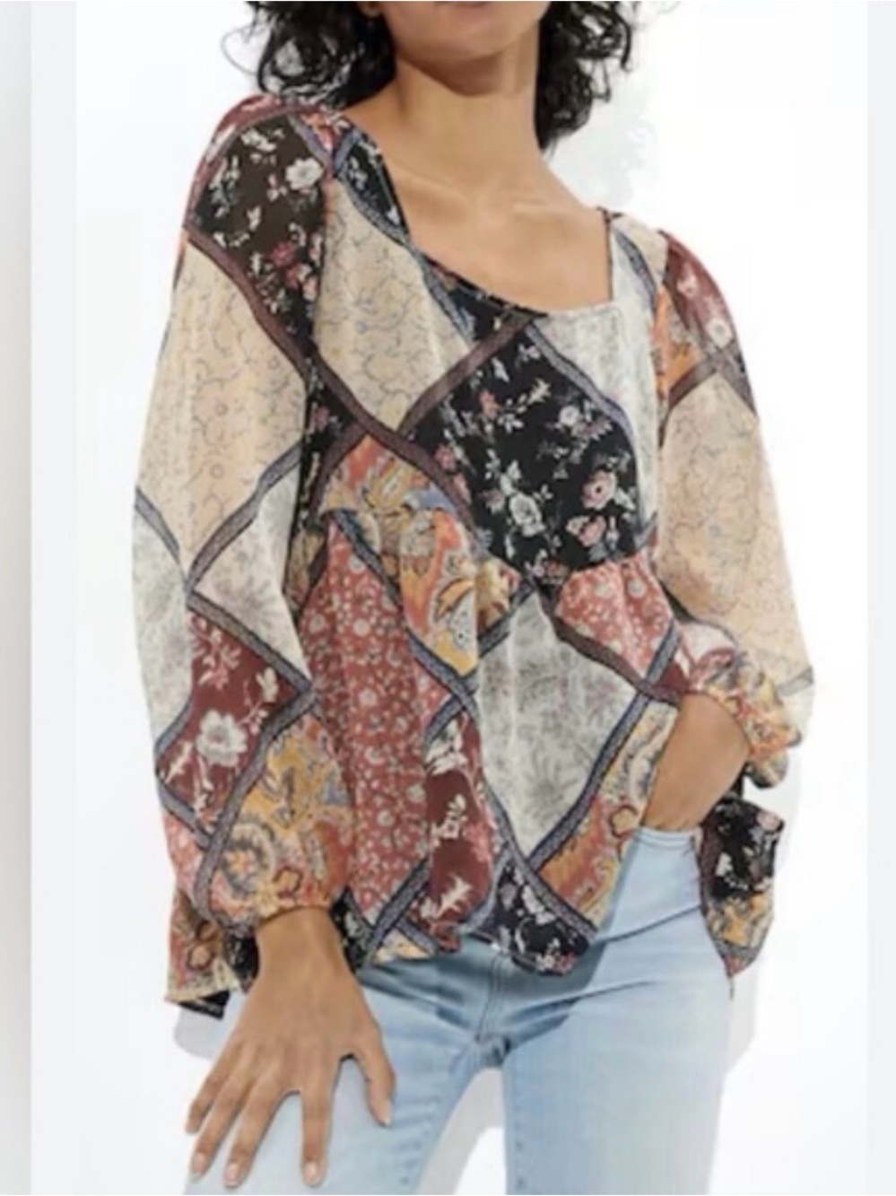 American Eagle patchwork Tie Back Top Size xs